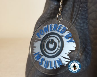 Diabetic Powered by Insulin Acrylic Keyring: Diabetes Awareness Bag Charm - Type 1/Type 2