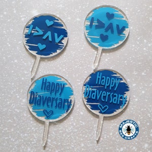 Décorations pour cupcakes en acrylique Happy Diaversary (modèles variés) | Gâteau Diaversary | Diabète de type 1 | DT1 | Diabétique | Anniversaire du diabète