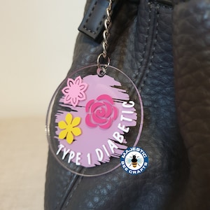 Type 1 Diabetic Floral Keyring / Bag Charm | Type 1 Diabetes | T1D | Type 1 Awareness | Diabetes Gift | Type 1 Alert | Diaversary Gift