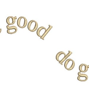 Könnte beinhalten: Beigefarbene Stickerei mit dem Text "be good do good" in einer kursiven Schrift.