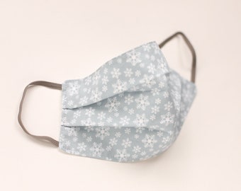 Reusable Washable 100% Cotton Face Mask - Snowflakes - Grey & White - Made in the UK