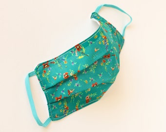 Liberty Pick a Posey - Turquoise Floral - Reusable Washable 100% Cotton Face Mask - Made in the UK