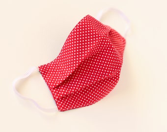 Reusable Washable 100% Cotton Face Mask - Red & Polka Dot - Made in the UK