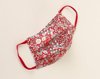 Liberty June's Meadow - Red - Reusable Washable 100% Cotton Face Mask - Red Block - Made in the UK