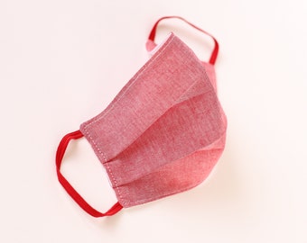 Reusable Washable 100% Cotton Face Mask - Red Chambray Cotton - Made in the UK