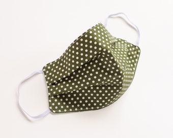 Reusable Washable 100% Cotton Face Mask - Olive and White Dot - Made in the UK