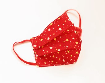 Reusable Washable 100% Cotton Face Mask - Festive Red Stars - Made in the UK