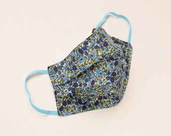 Liberty Petal & Bud - Blue - Reusable Washable 100% Cotton Face Mask - Made in the UK