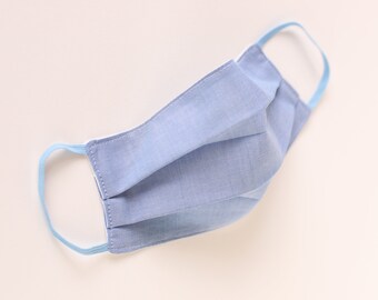 Reusable Washable 100% Cotton Face Mask - Sky Blue Chambray Cotton - Made in the UK