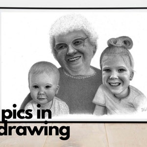 Dessin de portrait personnalisé à partir d'une photo / dessin de portrait de famille personnalisé avec des crayons graphite / cadeau personnel unique / portrait personnalisé réaliste