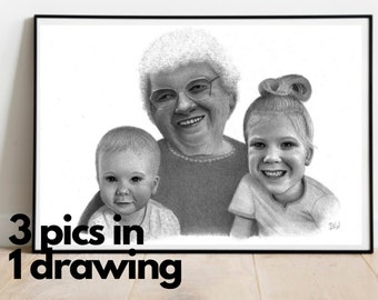 Custom portrait drawing from photo / custom family portrait drawing with graphite pencils / unique personal gift / realistic custom portrait