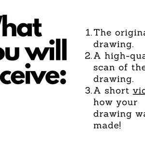 May include: What you will receive: The original drawing, a high-quality scan of the drawing, and a short video of how your drawing was made.
