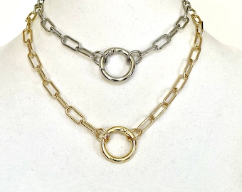 Gold or Silver Paperclip Charm Necklace with Clasp