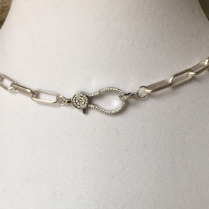 Silber Karabiner Choker Kette-Matte Büroklammer Kette Halskette-Pave Hummer Verschluss-Matte Silber Kette Necklace-Paperclip Glieder-Kette