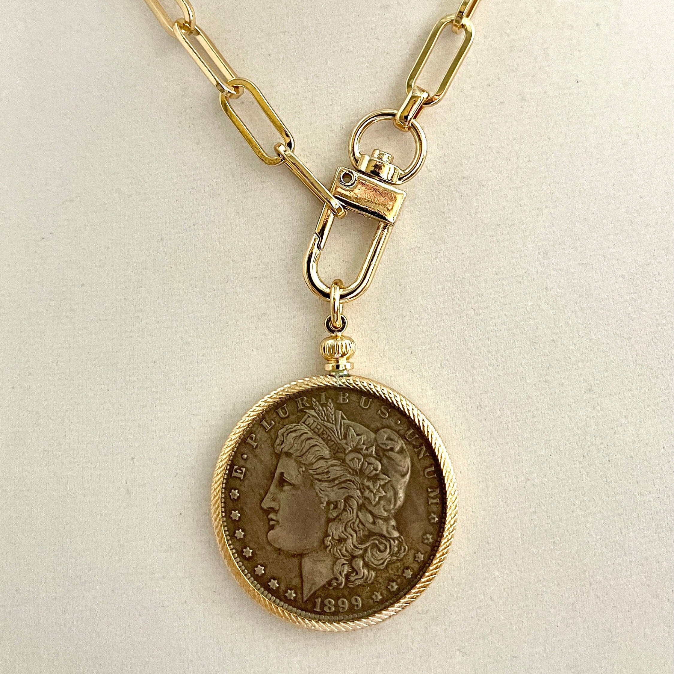 Unique Liberty Coin Necklace - Burnished Silver Pendant