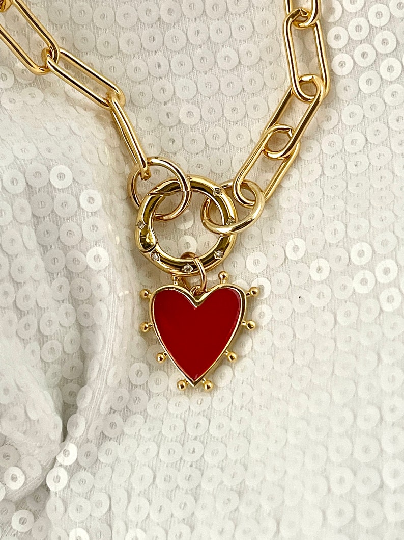 Gold Paperclip Chain Necklaceheart Pendantcz Spring Etsy