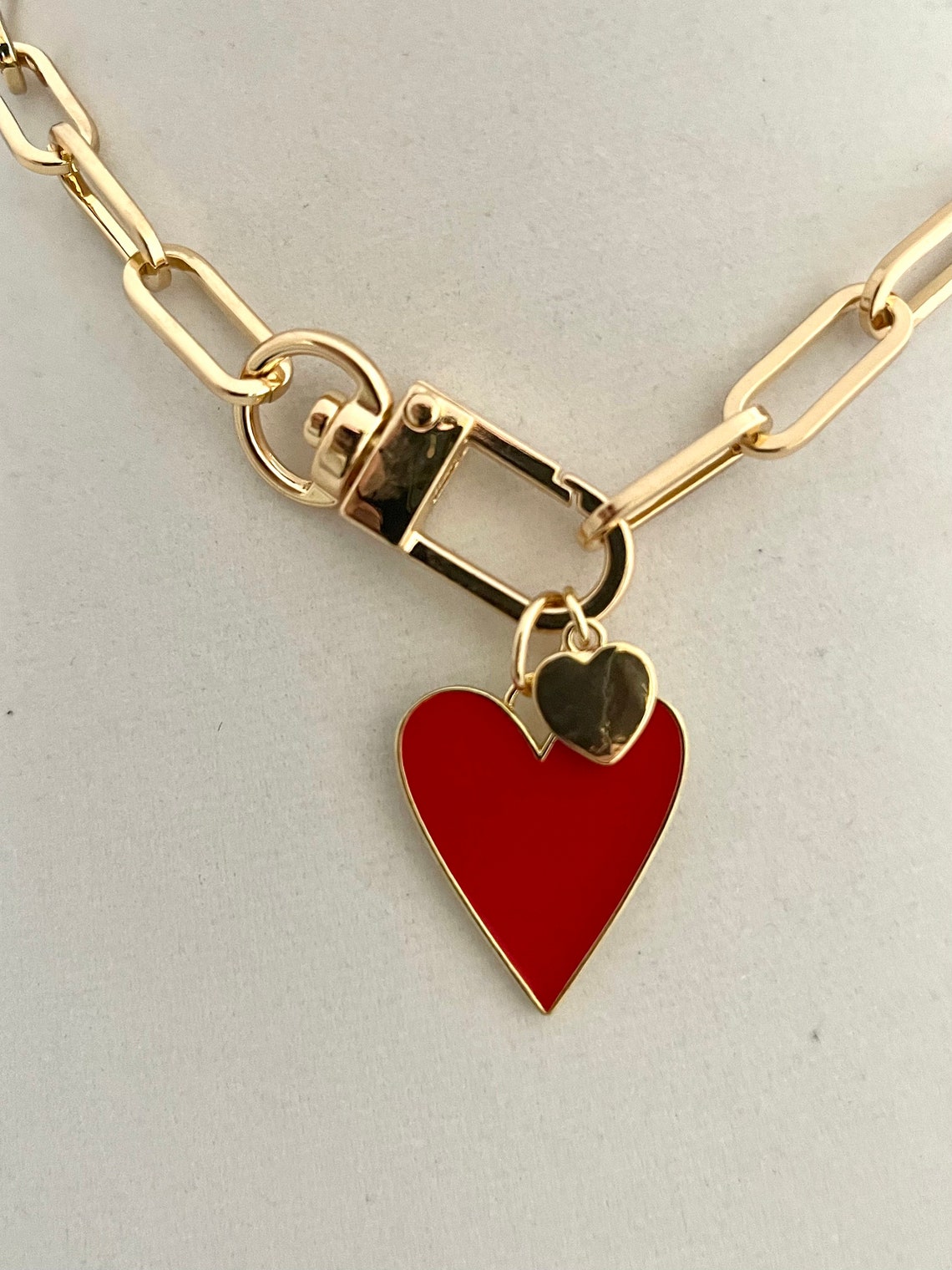 Gold Chain NecklaceRed Heart PendantCarabiner Chain Etsy