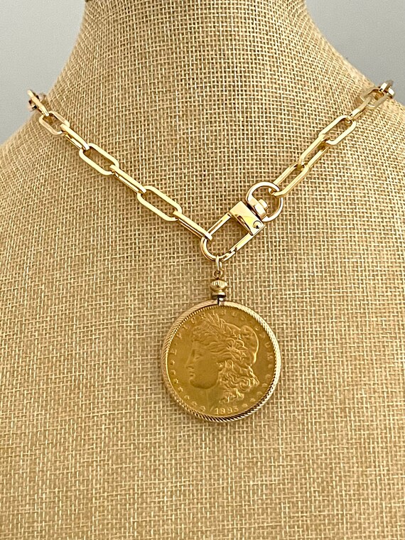 Gold Coin Pendant-paperclip Chain 
