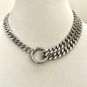 Chunky Silver Miami Cuban Chain Necklace-Thick Chunky Chain-Double Layer Cuban Chain-Round Spring Lock Clasp-Unique Design-Gift For Her