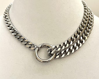 Chunky Silver Miami Cuban Chain Necklace, Double Strand