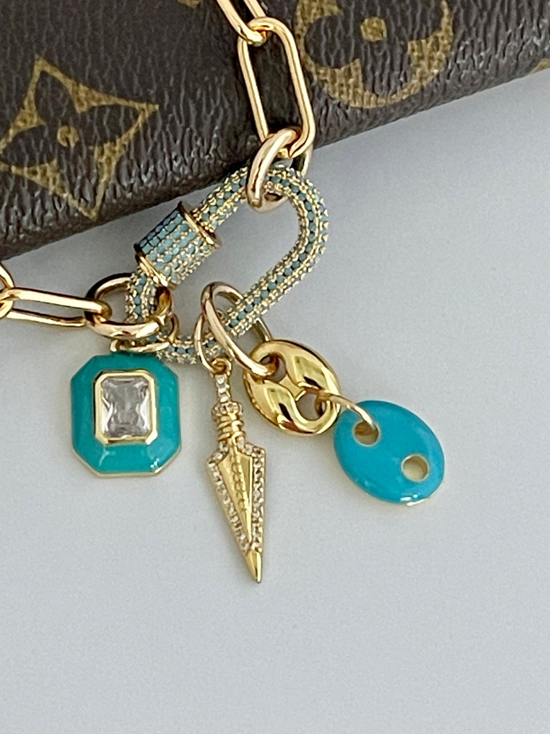 Gold Paperclip Chainmultiple Charm Necklacecubic Zirconia Etsy