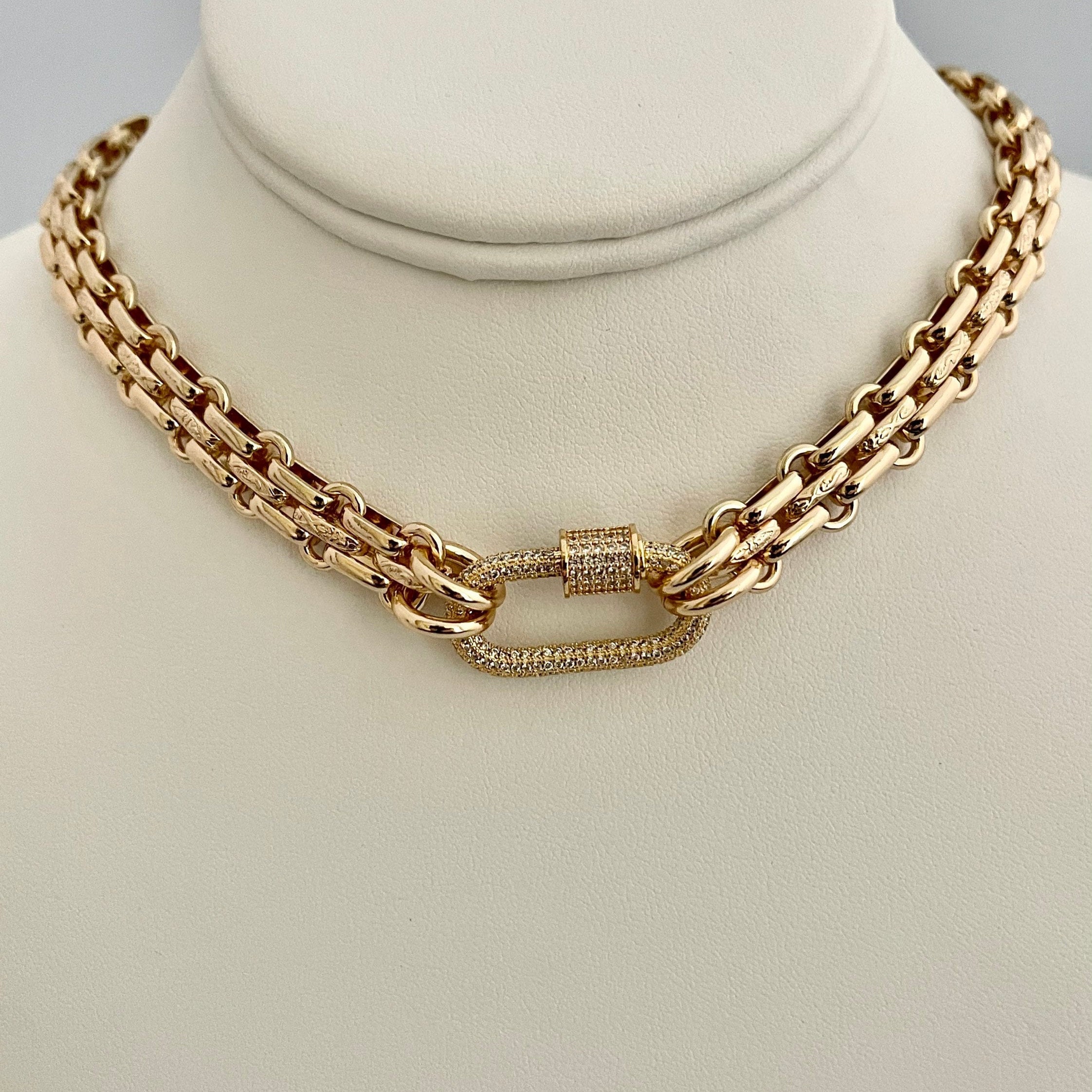 Gold Carabiner Necklace-Chunky Gold Cable Chain-Pave Carabiner Clasp 23