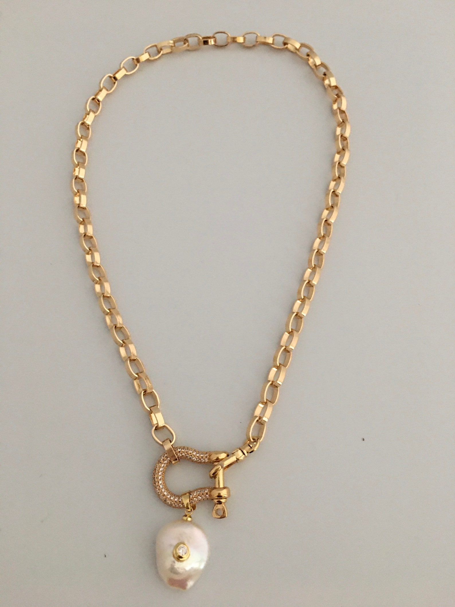 Carabiner Shackle Chain Necklace-Gold Pave Shackle Necklace-CZ | Etsy