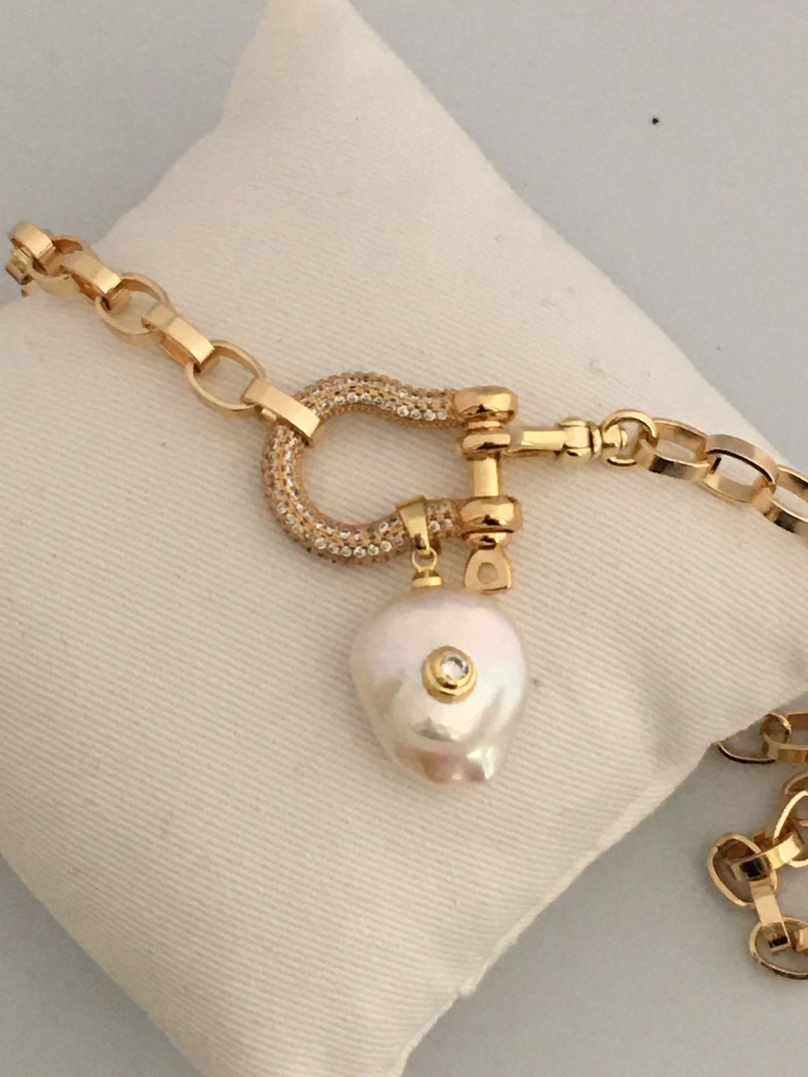 Carabiner Shackle Chain Necklacegold Pave Shackle Necklacecz Etsy