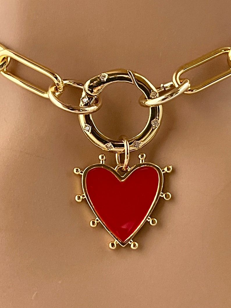 Gold Paperclip Chain Necklaceheart Pendantcz Spring Etsy