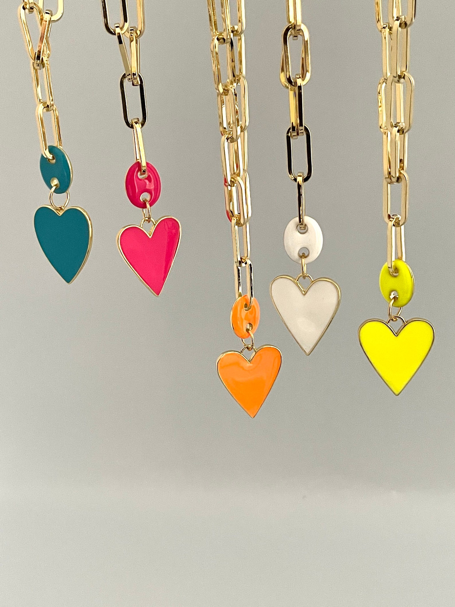 Gold Chain Necklace Paperclip Chain ChokerEnamel Heart Etsy