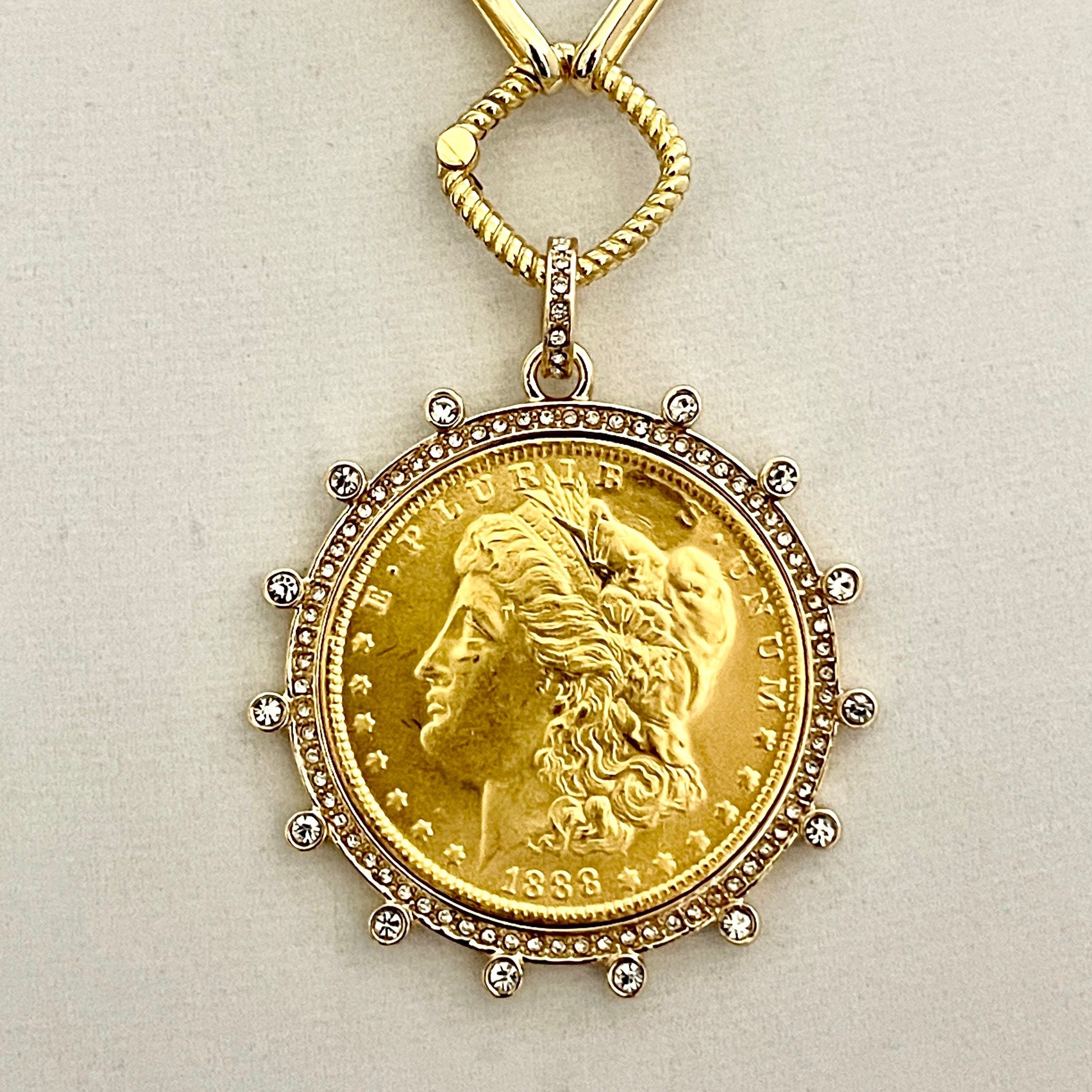 1926 REAL PEACE SILVER DOLLAR GOLDPLATED PENDANT 18 INCH CHAIN EBS1280OTH