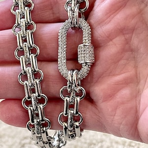 Carabiner Chain Silver Choker Necklace with Clasp Chain and Padlock 20