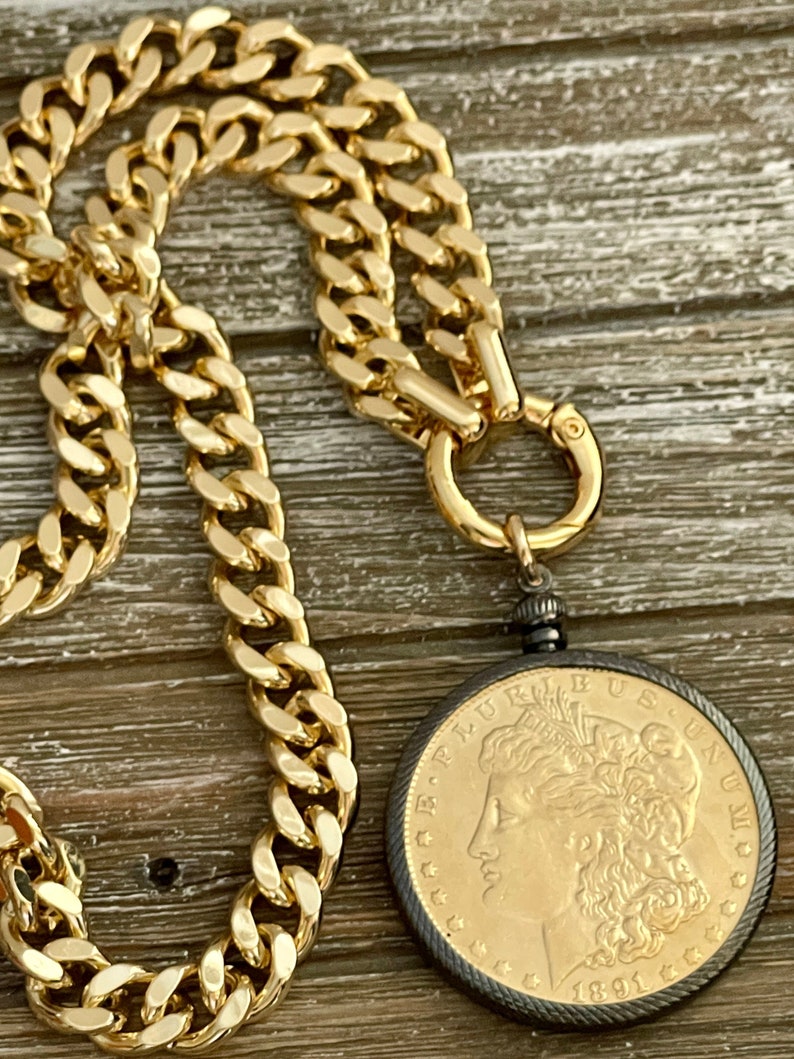 Gold Miami Cuban Chain Necklace-gold Reproduction Morgan - Etsy