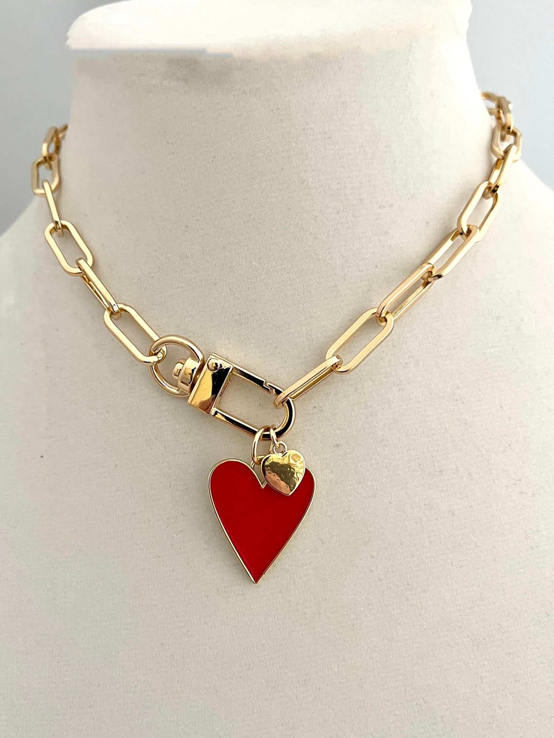 Gold Chain NecklaceRed Heart PendantCarabiner Chain Etsy