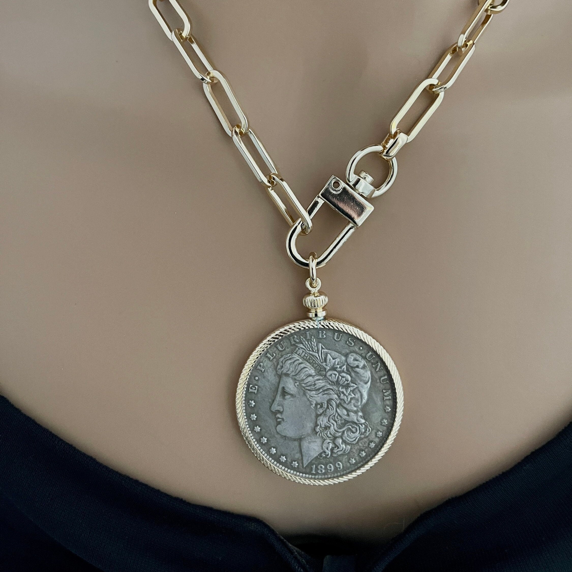アクセサリー 203jewelry liberty necklace Unique Liberty Coin Necklace - Burnished Silver Pendant