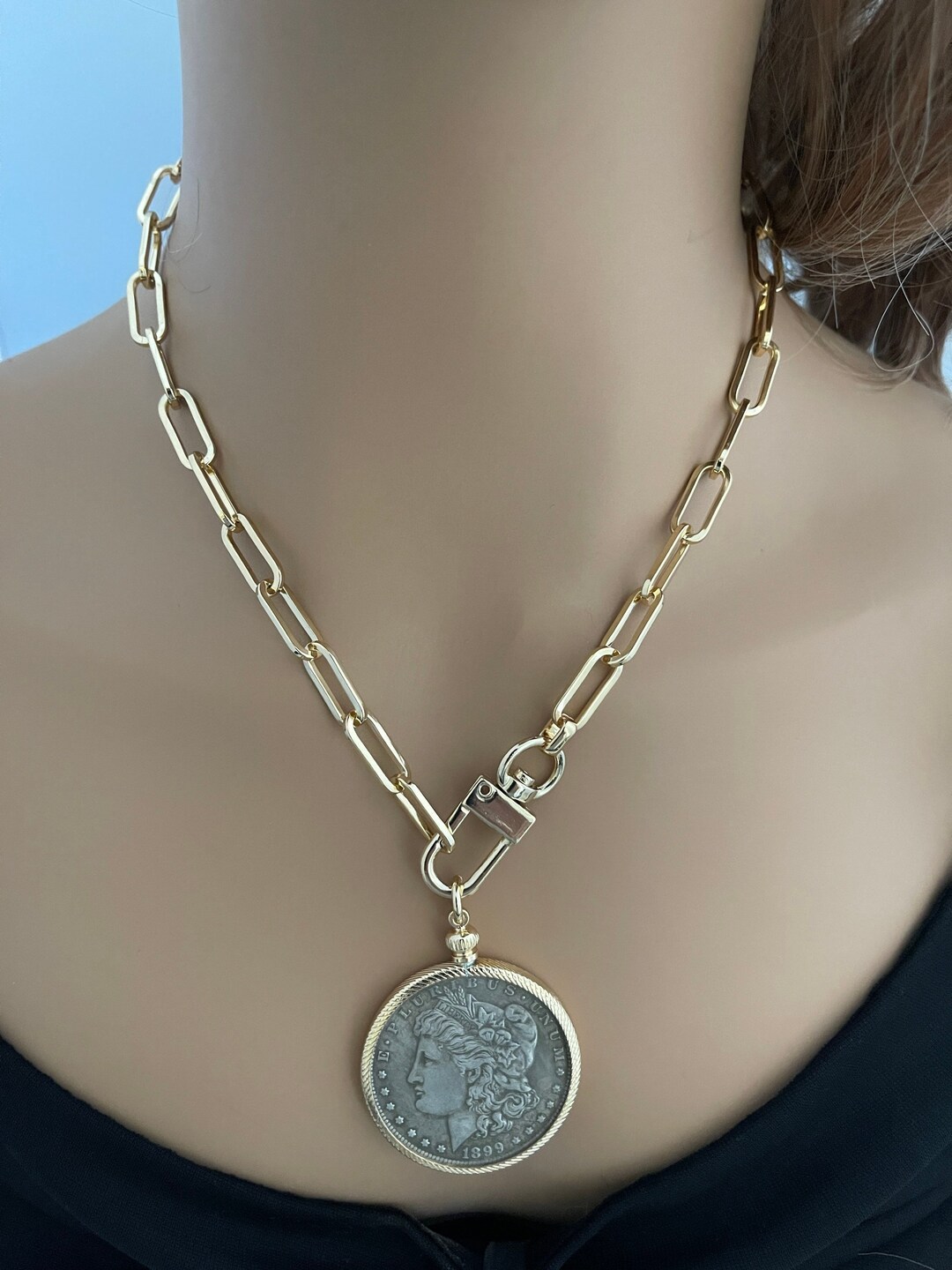 Burnished Silver Coin Necklace-reproduction Liberty Coin - Etsy