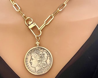 ネックレス・ペンダント Coin/Medallion Silver & Brass Pendant with Chain Necklace KRKC&CO Coin Necklace Pendant, Gold Medallion Necklace Chain