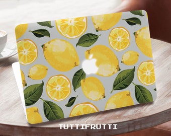 Lemon yellow watercolor slices with green leaves citrus hight quality plastic cases with print for all Apple Macbook models