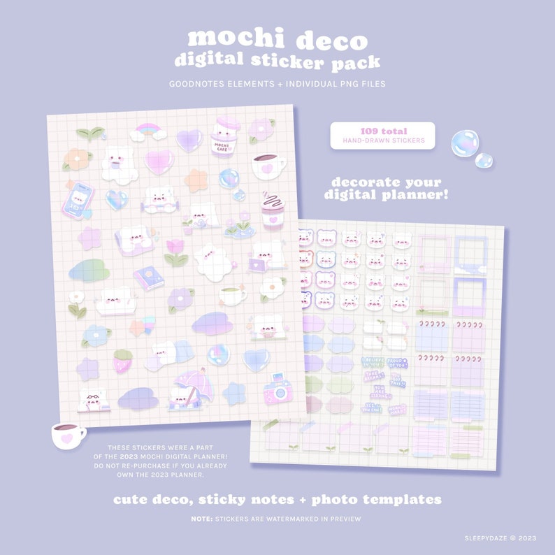 Mochi Deco Digital Sticker Pack / Cute Digital Planner Stickers / GoodNotes Stickers image 1