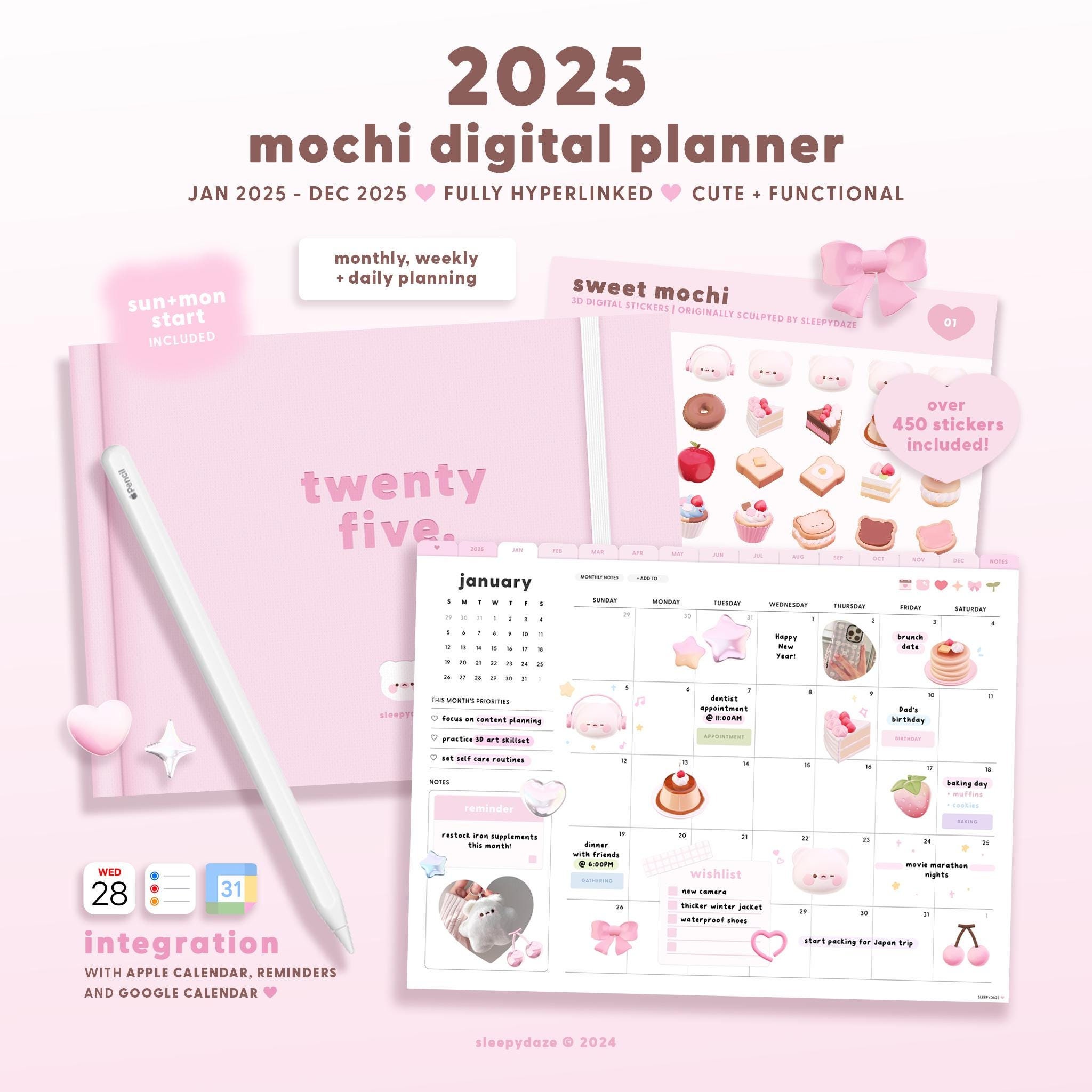 2025 Mochi Digital Planner for GoodNotes / Cute Digital Planner / Monthly Weekly Daily Planning / Integration / Cute Stickers, Notebook