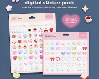 3D Mochi Deco Digital Sticker Pack, Cute GoodNotes Stickers
