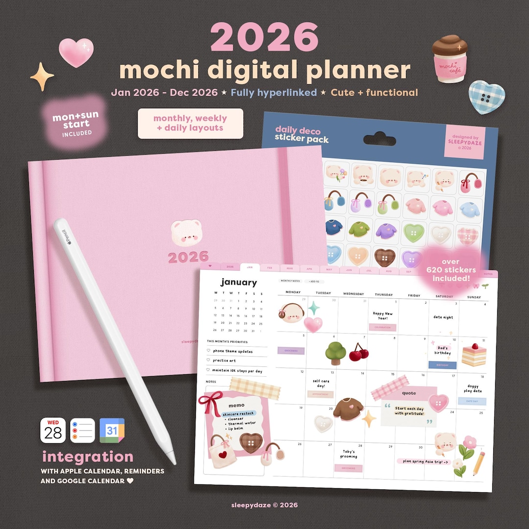 2026 Mochi Digital Planner for Goodnotes, Monthly Weekly Daily Planning ...