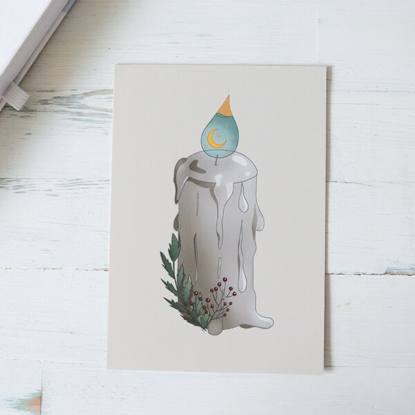 Kerze Art Print | Greeting Card | Thank you Card | Christmas Postcards | Winter Stationery | Cute Candle Art Print | Christmas Cards