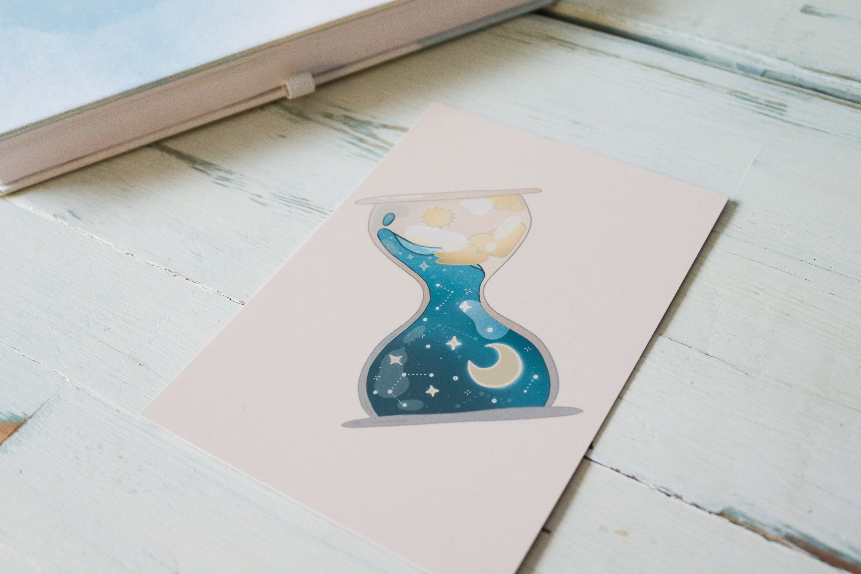 Kawaii Stationery Postcard Art Print Aesthetic Postcard Hourglass Art Print Kawaii Galaxy