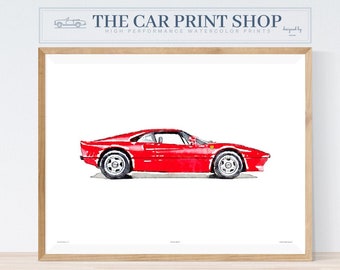 Car Print, Sports Car Art, Vintage Car Print, Kids Room Wall Decor, Red Decor, Transportation, Vehicle Art, Ferrari Poster, Watercolor
