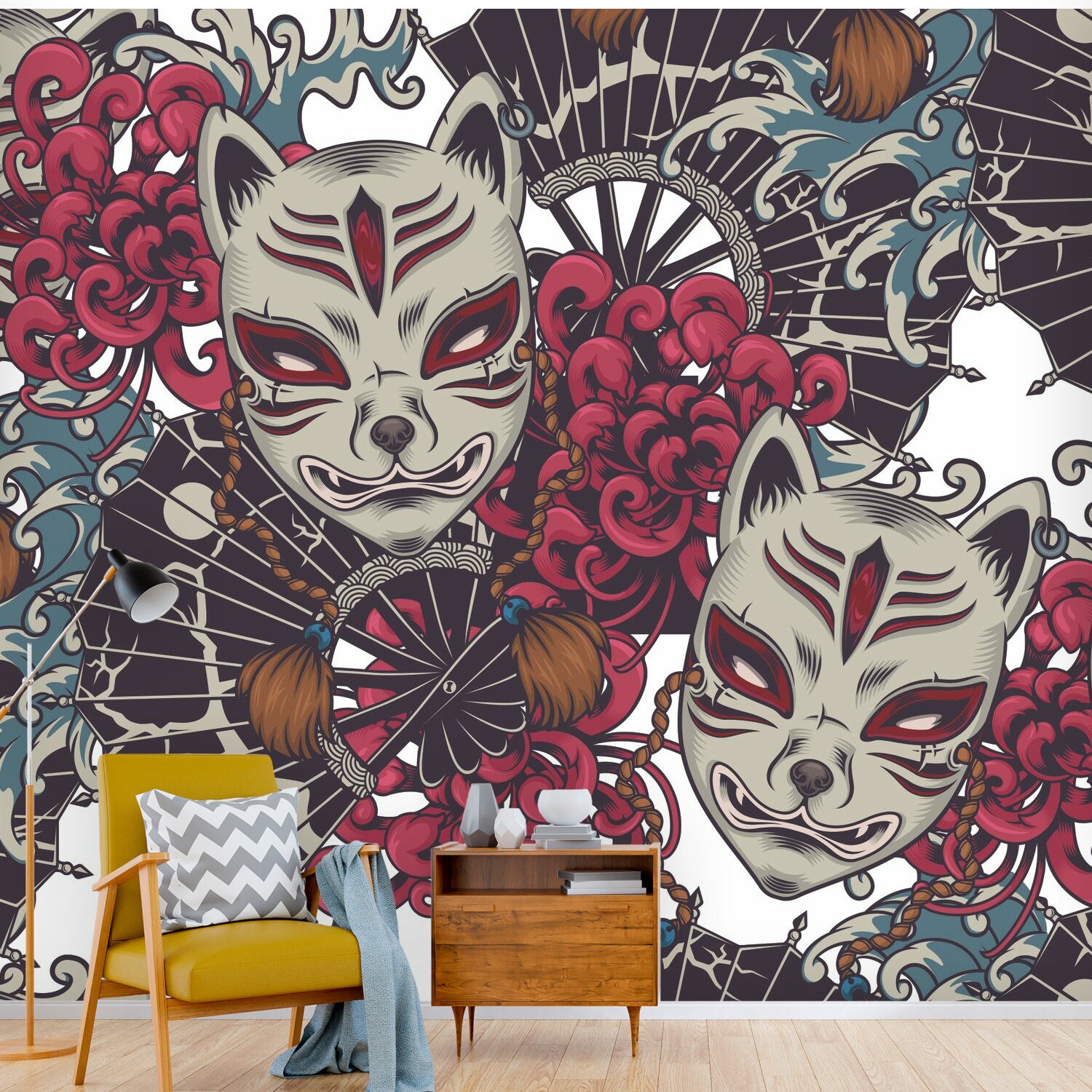 Celestial Kitsune Mask Peel and Stick Wallpaper: Japanese Art Decor - Etsy, image size:1500x1500