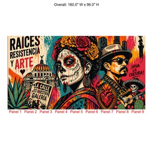 Mexican Street Art Mural, Día de los Muertos Graffiti Peel & Stick Wallpaper for Restaurants image 3