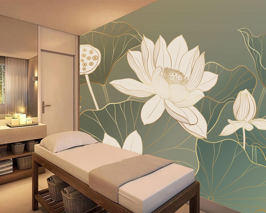 Lotus Flower Wall Mural: Elegant Peel and Stick Wallpaper - Etsy