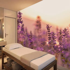 Lavender Field Mural: Tranquil Peel and Stick Wallpaper