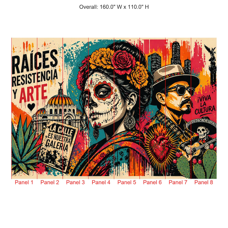 Mexican Street Art Mural, Día de los Muertos Graffiti Peel & Stick Wallpaper for Restaurants image 4